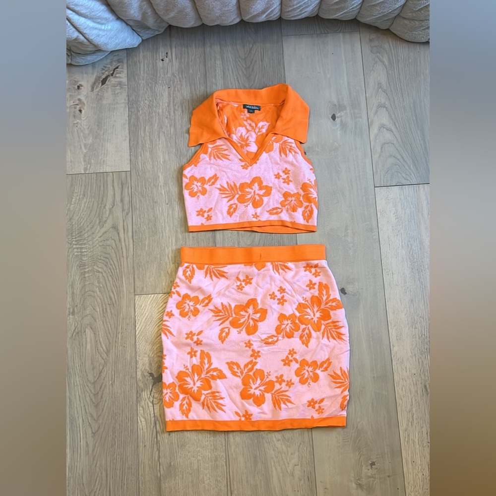 Wild Fable Pink and Orange Skirt+Top Set